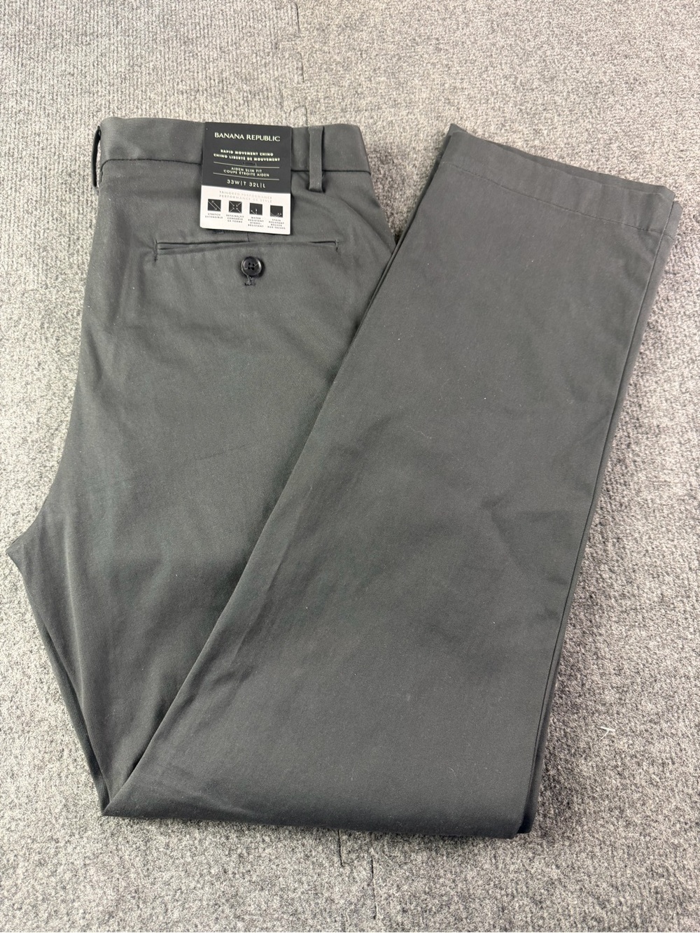 Banana Republic Rapid Movement Slim Men Cotton Blend Pants Size 33x32 Dark Gray